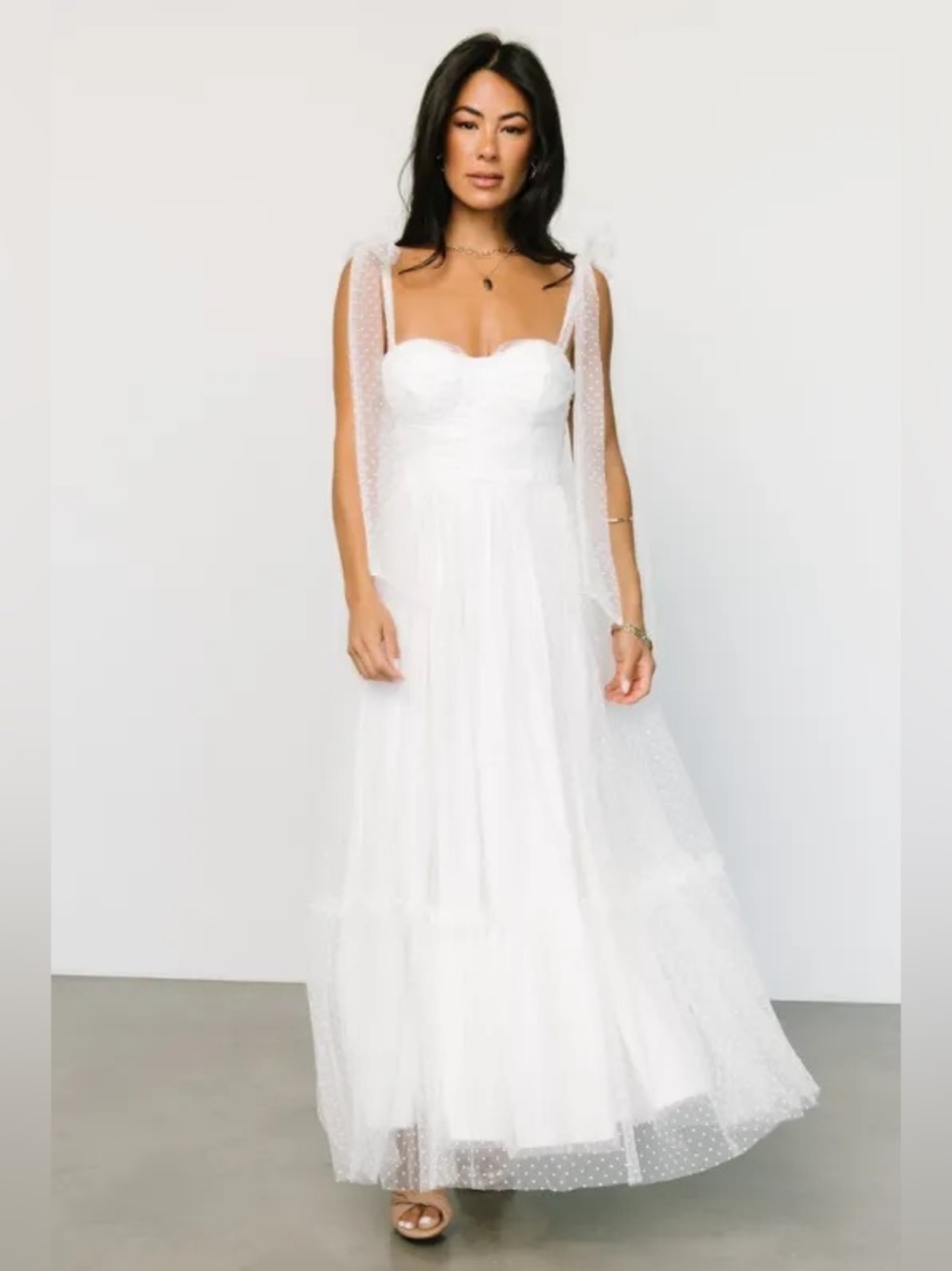 Petal & Pup Pastel White Maxi Dress with Tie Straps - Picture 2 of 12